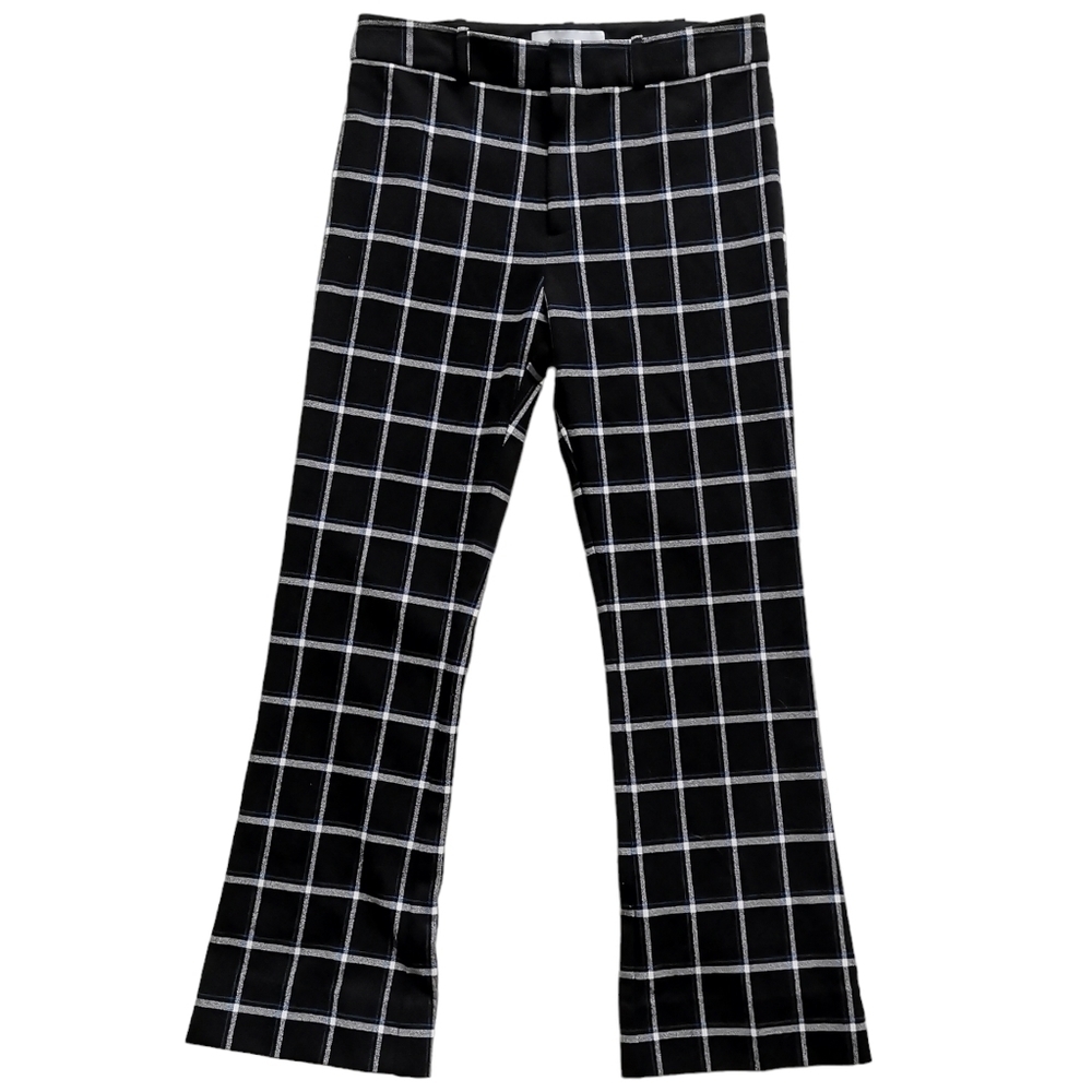 10 Crosby Derek Lam Black High Rise Plaid Flare Soft Trouser , Preppy